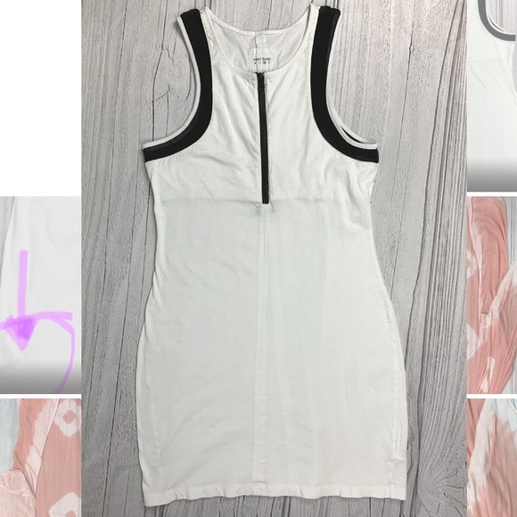 First Base Zip Front Scuba Dress White Black Mesh - Picture 2 of 4